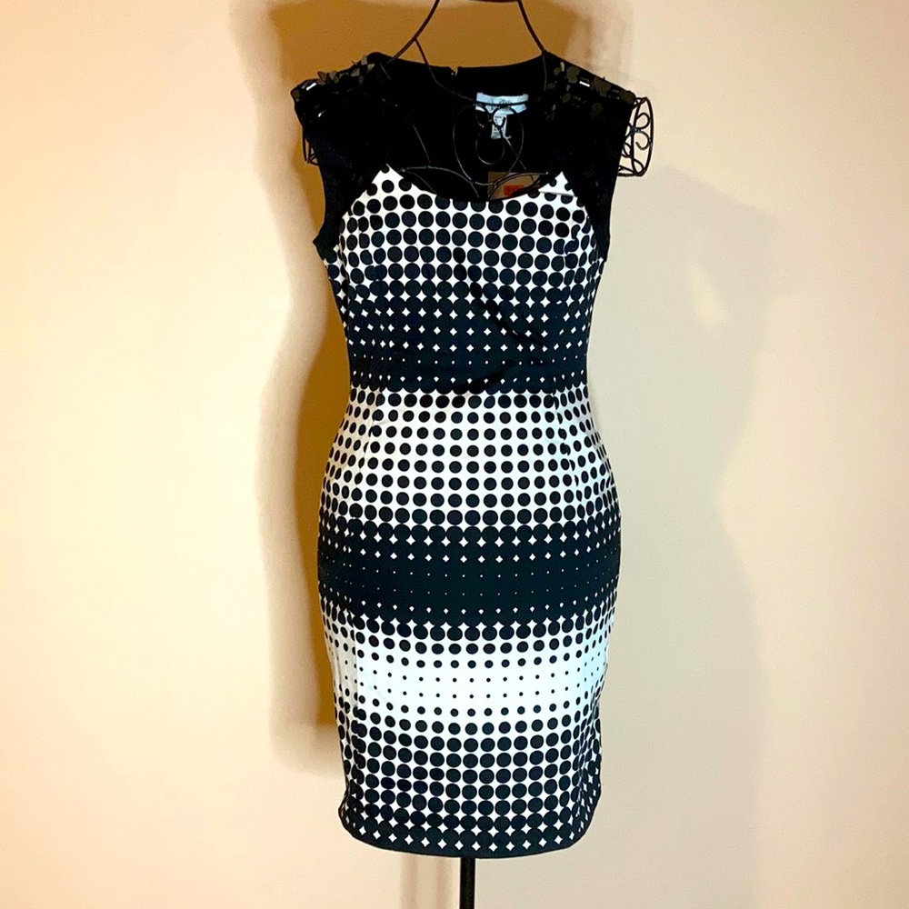 Belle Badgley Mischka Black & White Dot Dress 2